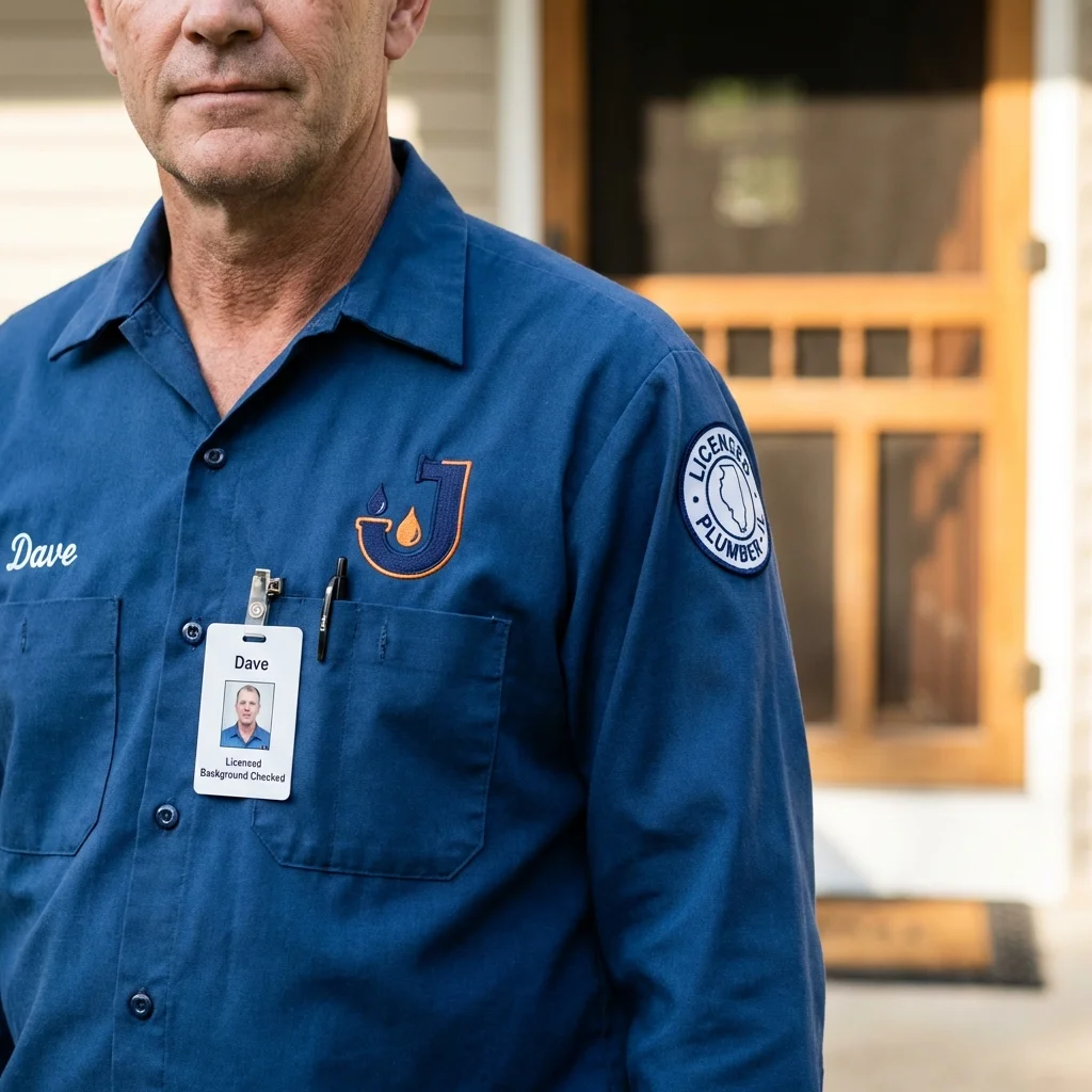 Licensed plumber showing ID badge in Port Angeles, WA