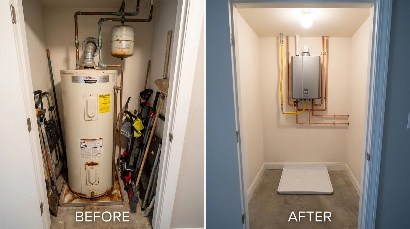 Tank water heater versus wall-mounted tankless unit comparison for Port Angeles, WA homeowners